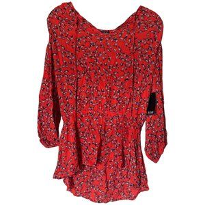 a.n.a. A New Approach Orange Floral Blouse Women's Size S 100% Viscose